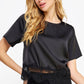 Hopins Lace Trim Short Sleeve Satin Tee Top