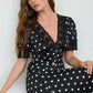 Formation Polka Dot Lace Trim V Neck Button Down Midi Dress