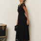 Screen Lace Tiered V Neck Ribbon Tie Midi Dress