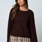 Athens Roll Up Raw Edge Trim Detail Knit Pullover Sweater