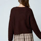 Athens Roll Up Raw Edge Trim Detail Knit Pullover Sweater