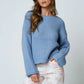 Athens Roll Up Raw Edge Trim Detail Knit Pullover Sweater