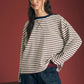 V Stitch Striped Long Sleeve Knit Top