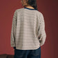 V Stitch Striped Long Sleeve Knit Top