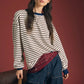 V Stitch Striped Long Sleeve Knit Top