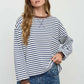 V Stitch Striped Long Sleeve Knit Top