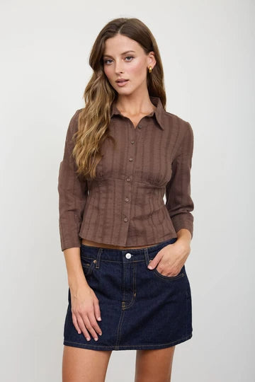 Aria Stripe Collared Long Sleeve Empire Waist Top