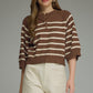Roslyn Quarter Button Striped Short Sleeve Sweater