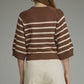 Roslyn Quarter Button Striped Short Sleeve Sweater