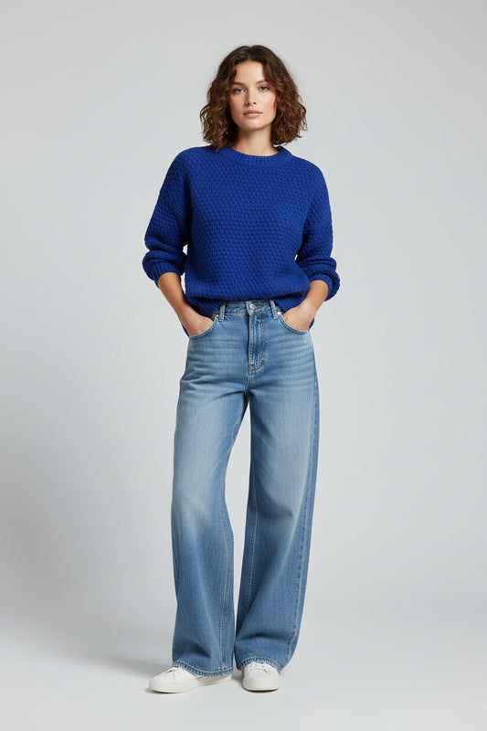 Idea Crew Neck Long Sleeve HoneyComb Waffle Textured top