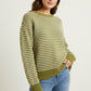 Legal Color Trimmed Long Sleeve Waffle Striped Sweater