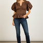 Jones Solid Short Puff Sleeve Pleated Waist Detail