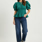 Jones Solid Short Puff Sleeve Pleated Waist Detail