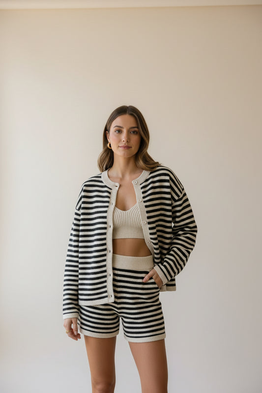 Bartlett Striped Button Down Long Sleeve Contrast Cardigan