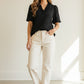 Vaughn Solid Ruffled V Neck Bubble Sleeve Top