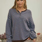 Atlanta Button Henley Stripe Long Sleeve Drop Shoulder Sweater