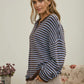 Atlanta Button Henley Stripe Long Sleeve Drop Shoulder Sweater