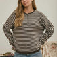 Atlanta Button Henley Stripe Long Sleeve Drop Shoulder Sweater