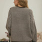 Atlanta Button Henley Stripe Long Sleeve Drop Shoulder Sweater