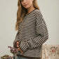 Atlanta Button Henley Stripe Long Sleeve Drop Shoulder Sweater