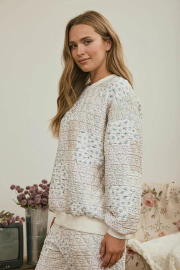 Macon Top Multi Floral Patchwork Long Sleeve Knit Top