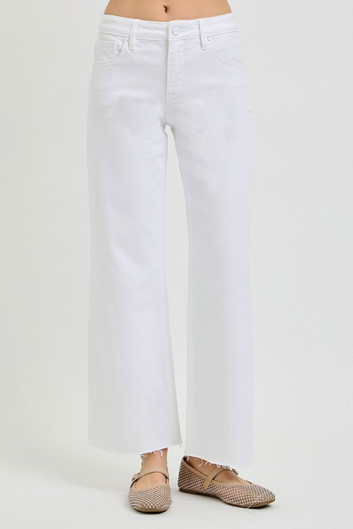 Alexandra Tummy Control Mid Rise Ankle Straight Raw Hem Jeans by Risen