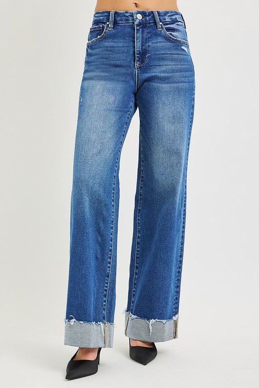 Matthew High Rise Wide Leg Cuffed Hem Jeans by Risen