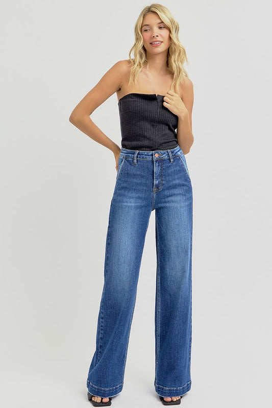 Alex High Rise Wide Leg Slanted Pocket Jeans by Risen
