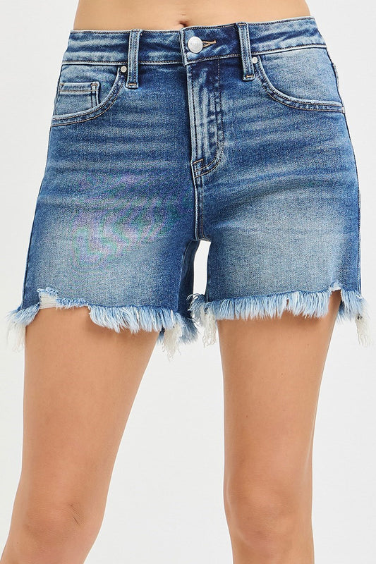 Sulphur Mid Rise Frayed Shorts by Risen