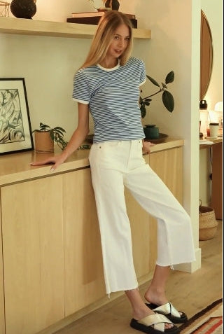 United Striped Contrast Trim Rib Banded Tee