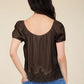 Pinstripe Front Tie Lace Hem Top Blouse