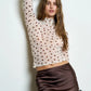 Dunlap Polka Dot Mesh Neck Long Sleeve Knit Top