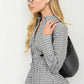 Plaid Collared Shirred Waist Long Sleeve Shirt