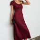 Cory Satin Lace Trim Puff Sleeve Midi Dress
