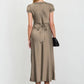 Cory Satin Lace Trim Puff Sleeve Midi Dress