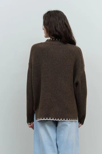 Quest Scalloped Contrast Trim Crew Neck Knit Pullover