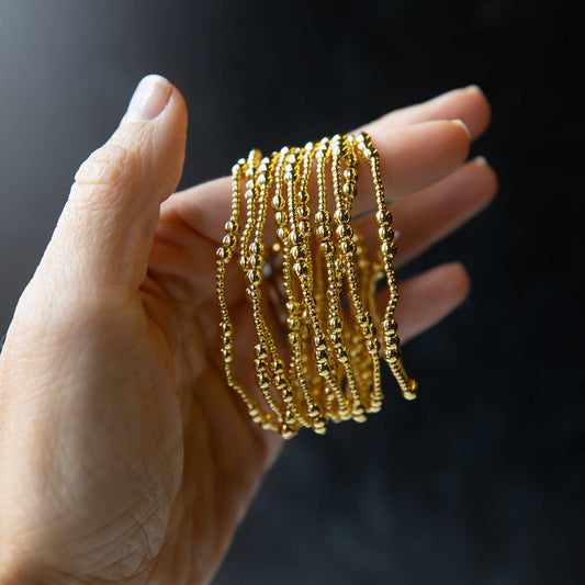 Tarnish Resistant Trio Gold Beaded Stretch Bracelet, Smooth
