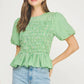 Covington Wavy Smocking Detail Short Puff Sleeve Top