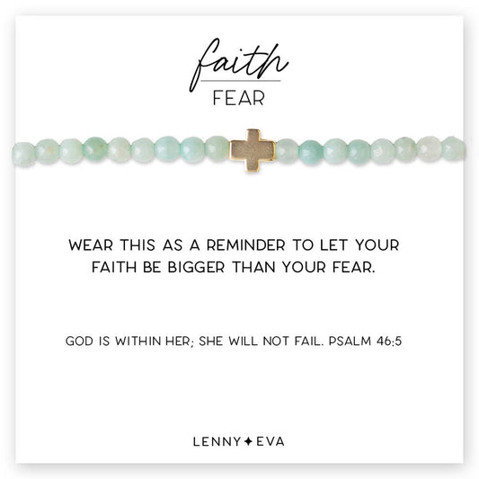 Faith Over Fear Amazonite Stretch Bracelet w/ Cross