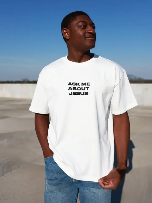 Ask Me About Jesus Heavyweight Tee by Elevated Faith