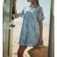 Seashell Short Sleeve Front Button Eyelet Summer Dress