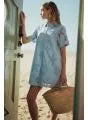 Seashell Short Sleeve Front Button Eyelet Summer Dress