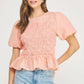 Covington Wavy Smocking Detail Short Puff Sleeve Top