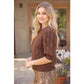 Spark Ruffled Band Puff Sleeve Cable Knit Top