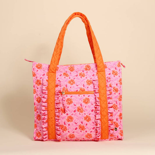 The Everyday Quilted Tote Bag–Poppin' Petals Hot Pink