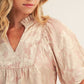 Bronx Puff Sleeves Ruffled Neck Floral Jacquard Top