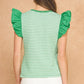 Corbin Textured Stripe Bubble Ruffle Sleeve Knit Tee Top