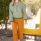 Pacific Open V-Neck Grommet Detail Striped Knit Top