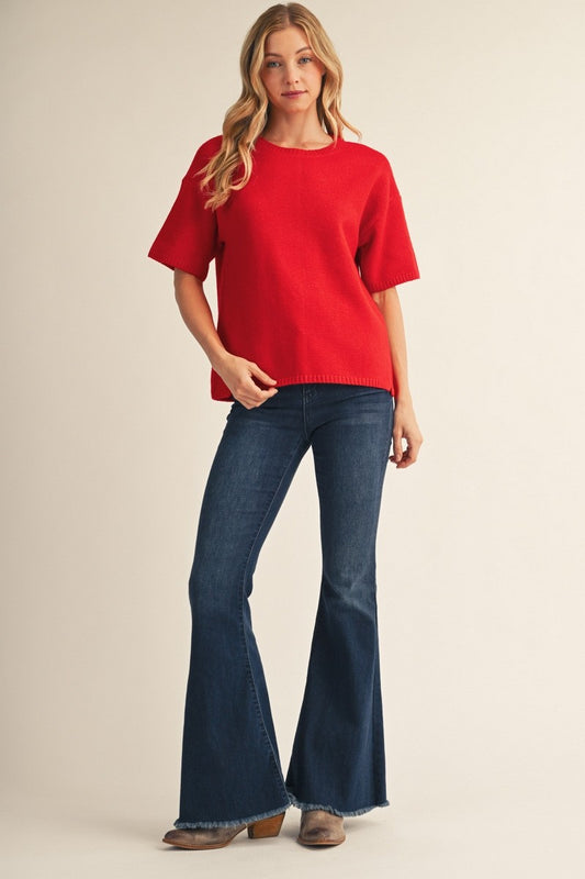 Quincy Drop Shoulder Short Sleeve Comfey Sweater Top