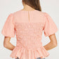 Covington Wavy Smocking Detail Short Puff Sleeve Top